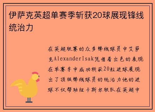 伊萨克英超单赛季斩获20球展现锋线统治力 伊萨克英超单赛季斩获20球展现锋线统治力